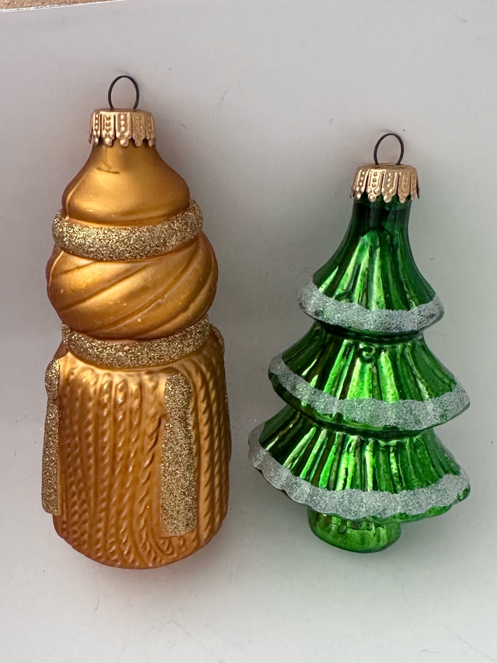 2 Vintage West Germany GLASS Tree Shaped TASSEL Ornament